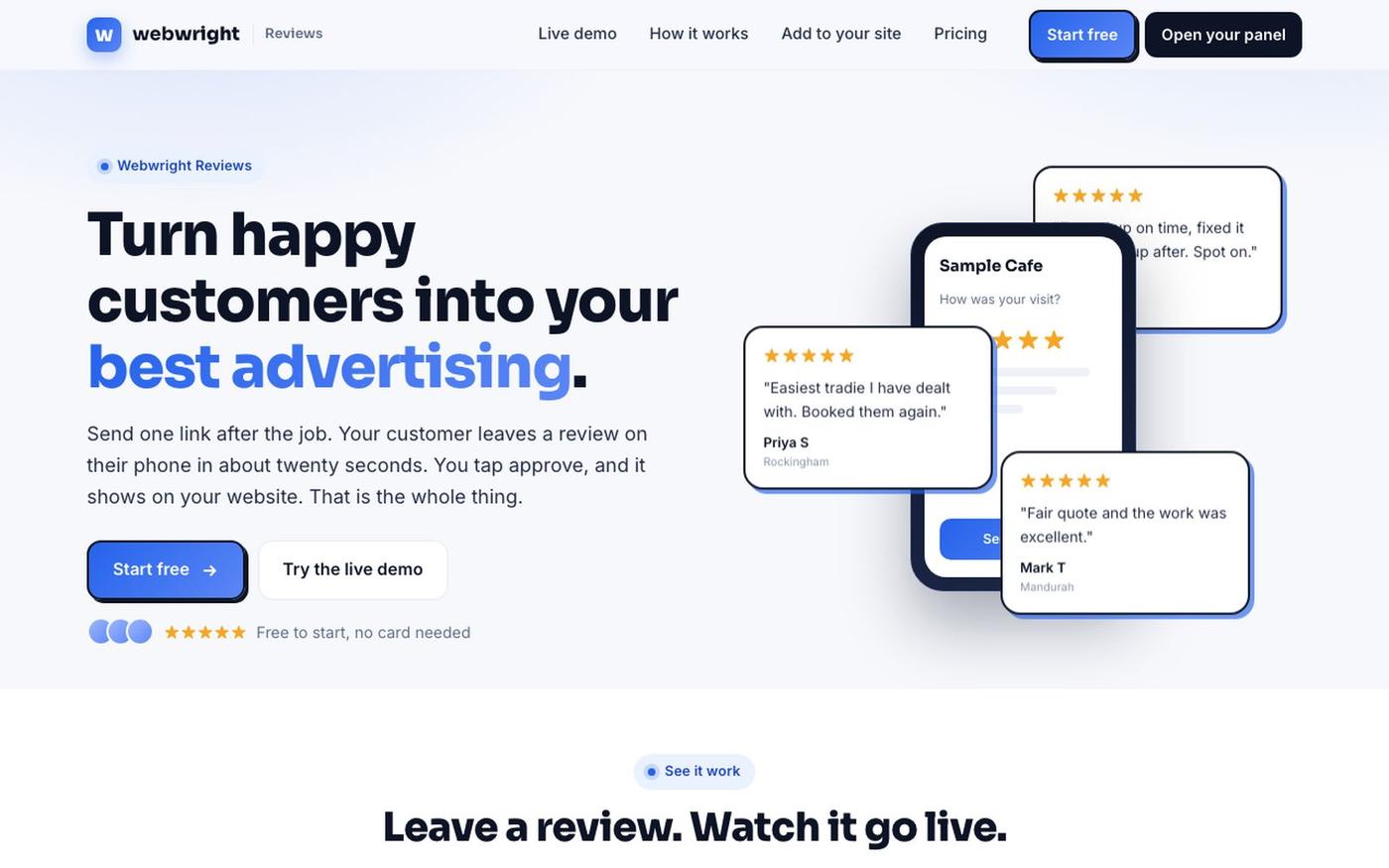 Webwright Reviews | Collect reviews by one link, show them on your site — screenshot