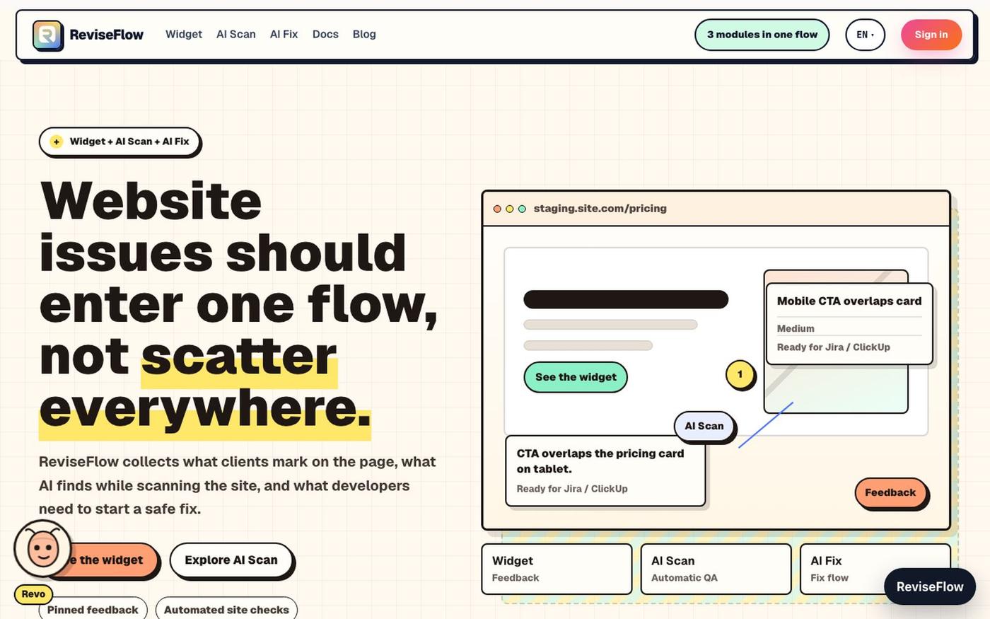 ReviseFlow - Widget, AI Scan, and AI Fix in One Workflow — screenshot