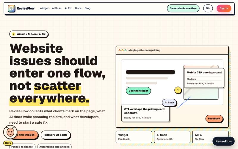 ReviseFlow - Widget, AI Scan, and AI Fix in One Workflow — screenshot