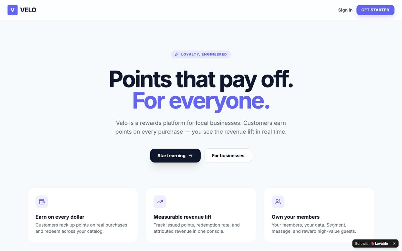 Velo — Loyalty rewards for local businesses — screenshot