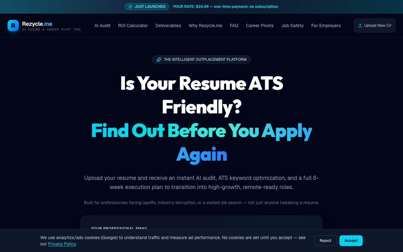 Rezycle.me | Free ATS Resume Checker & Career Pivot Blueprint — screenshot
