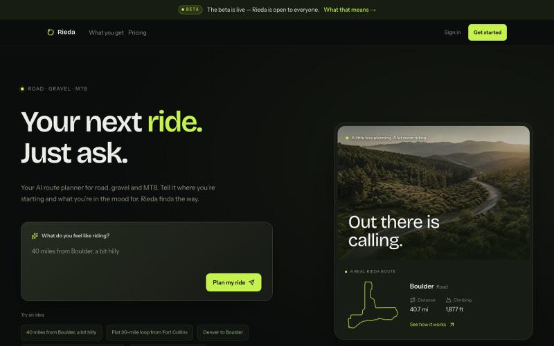 Rieda — AI route planner for road, gravel & MTB — screenshot