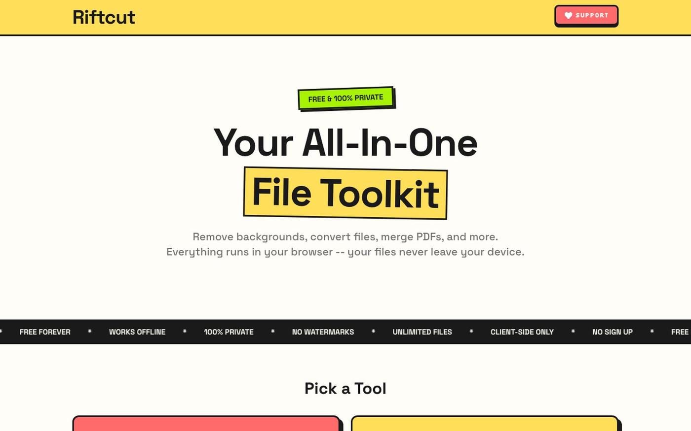 Riftcut — Free Private File Toolkit | Background Remover, PDF Tools — screenshot