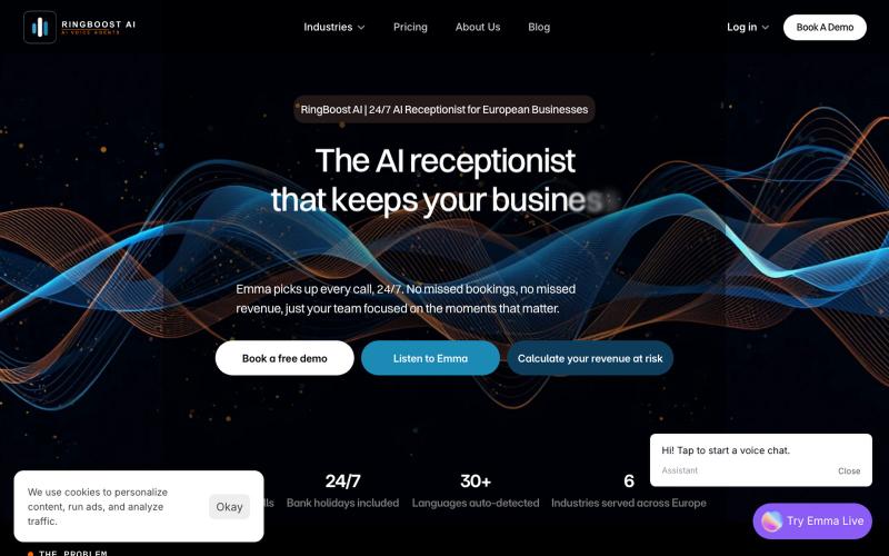 RingBoost AI | 24/7 AI Receptionist for European Businesses — screenshot