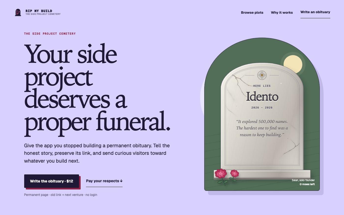 RIP MY BUILD | The side project cemetery — screenshot