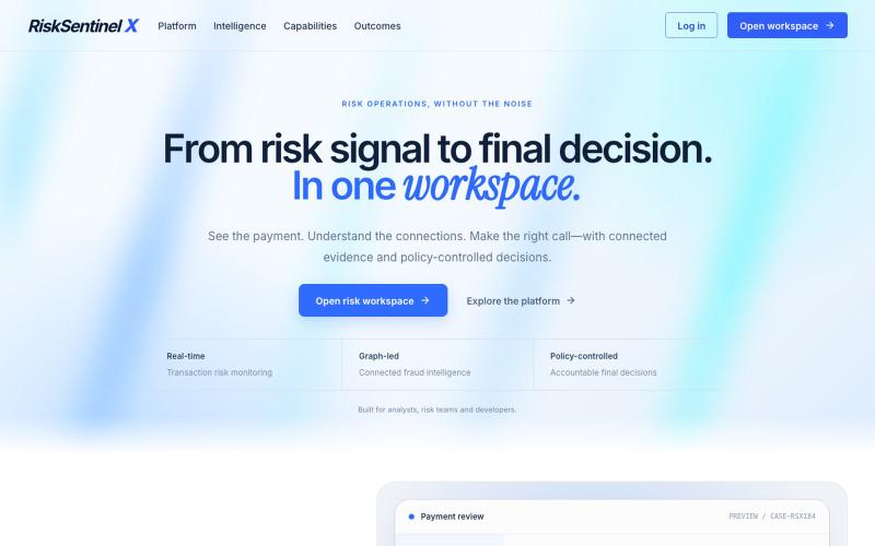 RiskSentinel X | Payment Risk Intelligence — screenshot