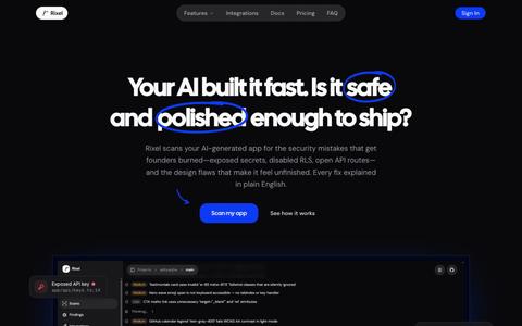 AI app security & design scanner for founders · Rixel — screenshot