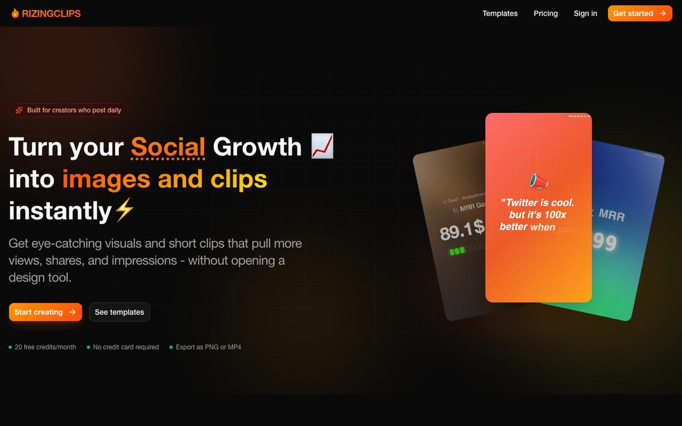 RizingClips - Turn Your Social Growth Into Images and Clips Instantly — screenshot