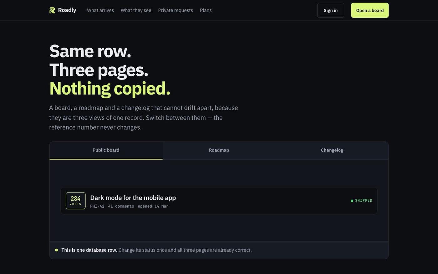 Roadly — product feedback, roadmap and changelog — screenshot