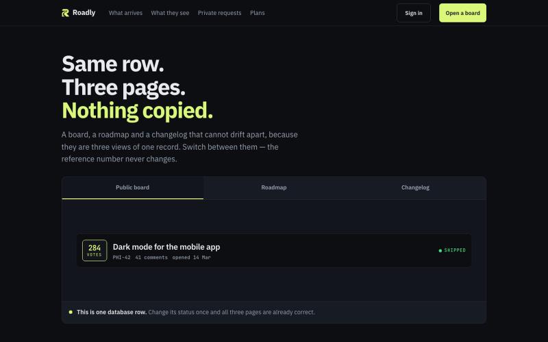 Roadly — product feedback, roadmap and changelog — screenshot