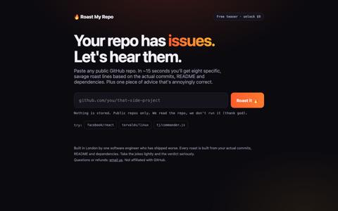 Roast My Repo: get your GitHub repo brutally reviewed β screenshot