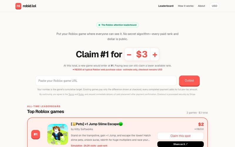 robid.lol — The Roblox attention leaderboard — screenshot