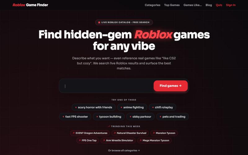 Roblox Game Finder — Search for the Best Roblox Games — screenshot