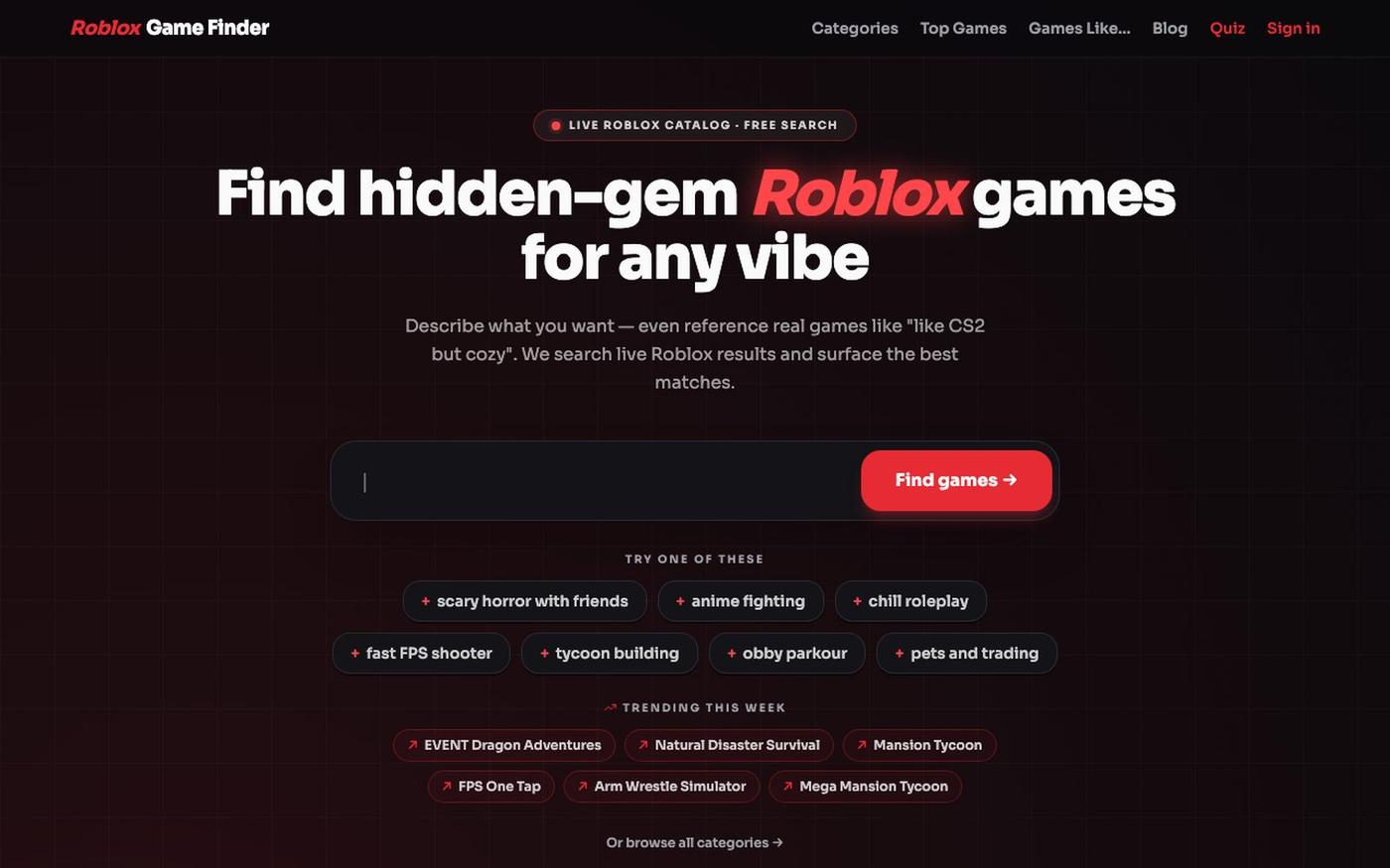 Roblox Game Finder — Search for the Best Roblox Games — screenshot