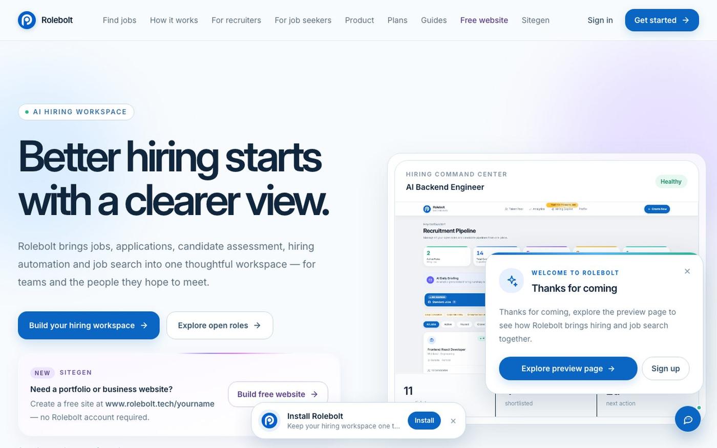 AI Recruiting Software & Job Search Workspace | Rolebolt — screenshot