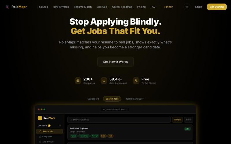 RoleMapr – Track Applications. Find Matching Jobs. Close Skill Gaps. — screenshot