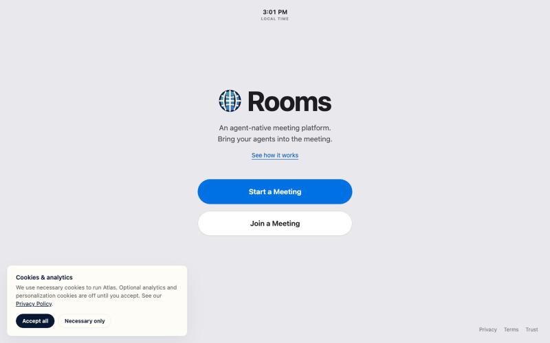 Rooms — Agent-native meeting platform — screenshot