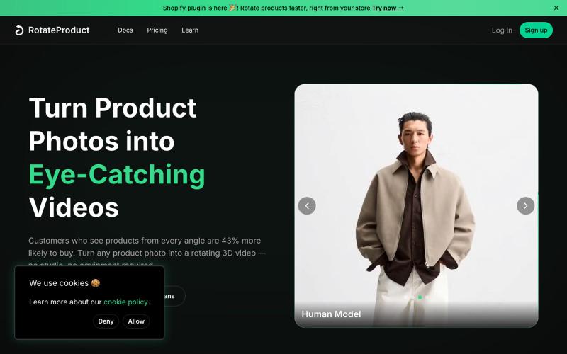 AI-Powered 3D Product Videos | RotateProduct — screenshot