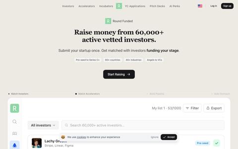 Raise from 60,000+ Vetted Investors + YC | Round Funded — screenshot