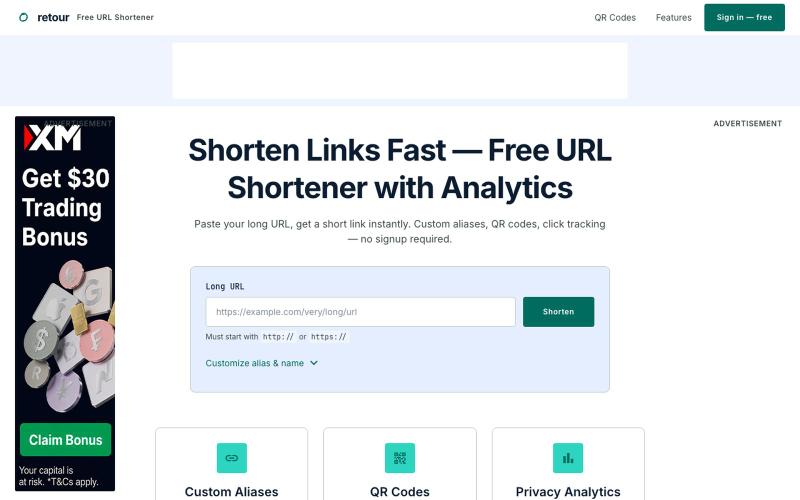 retour — Free URL Shortener — screenshot