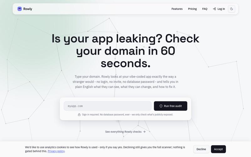 Rowly - Free Domain, Database & Password Security Checks — screenshot