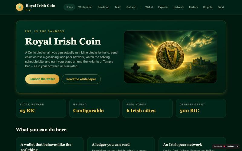 Royal Irish Coin — A Celtic Blockchain Simulator — screenshot