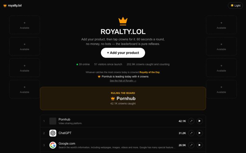 royalty.lol — Tap the Crown — screenshot