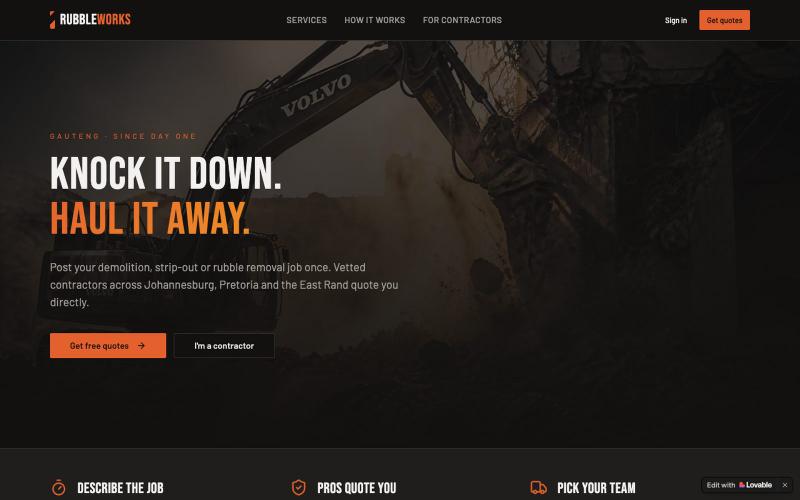 RubbleWorks — Demolition & Rubble Removal Quotes in Gauteng — screenshot