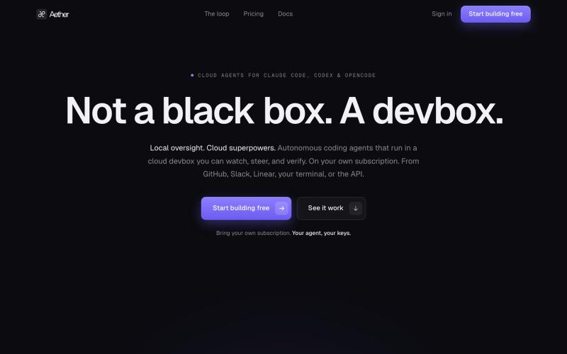 Aether: Not a black box. A devbox. — screenshot