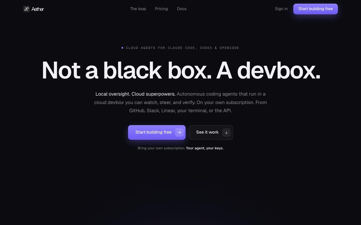 Aether: Not a black box. A devbox. — screenshot