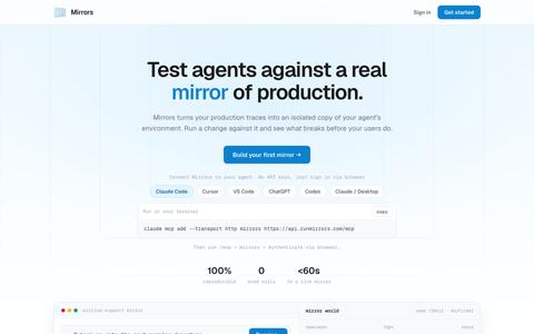 Mirrors - Test AI Agents Against a Mirror of Production — screenshot