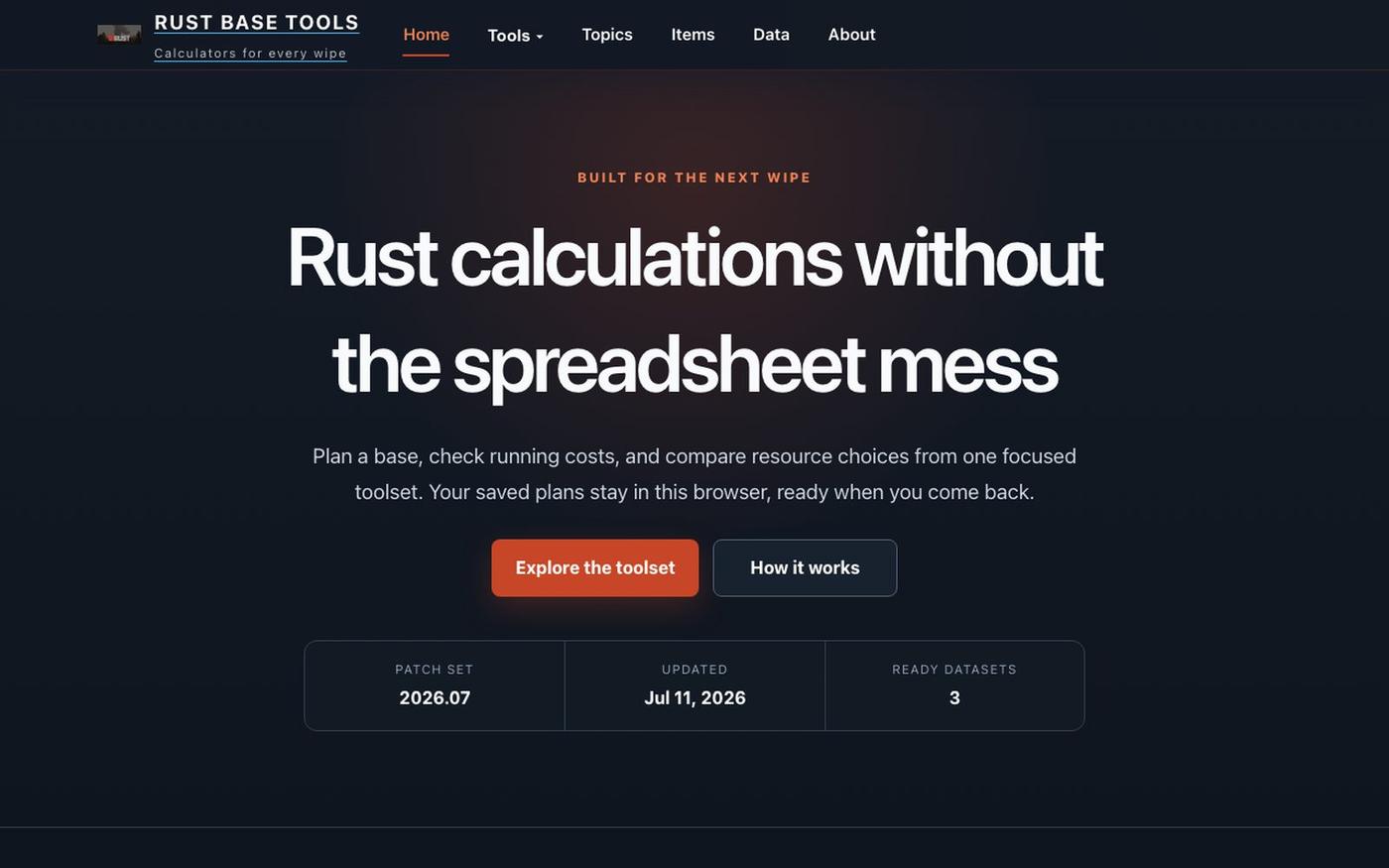 Rust Base Tools | Calculators and Wipe Planning — screenshot