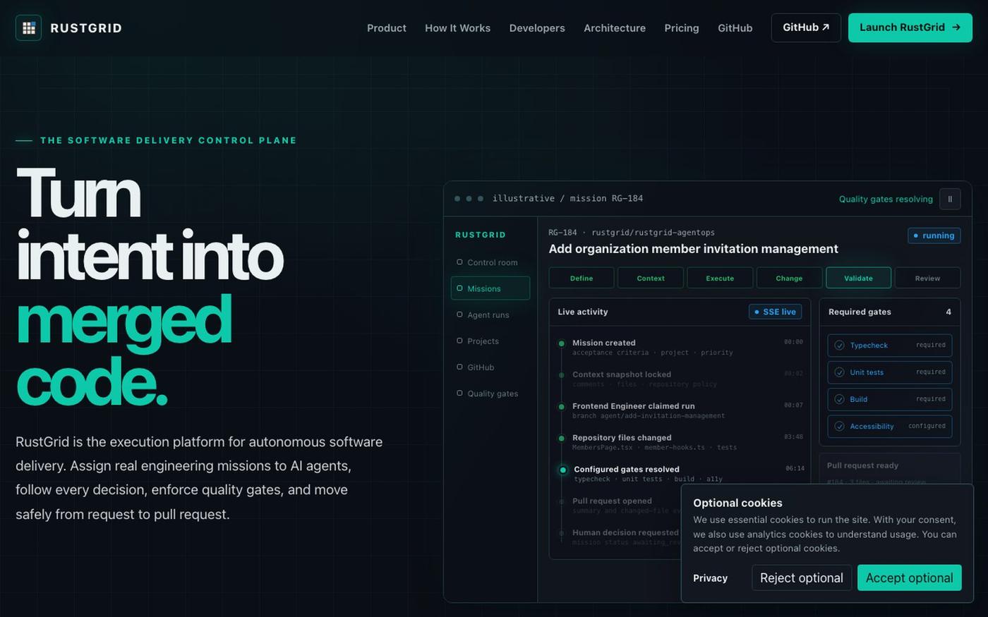 RustGrid — Autonomous Software Delivery — screenshot