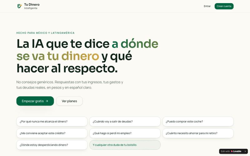 Tu Dinero Inteligente — IA financiera para México — screenshot
