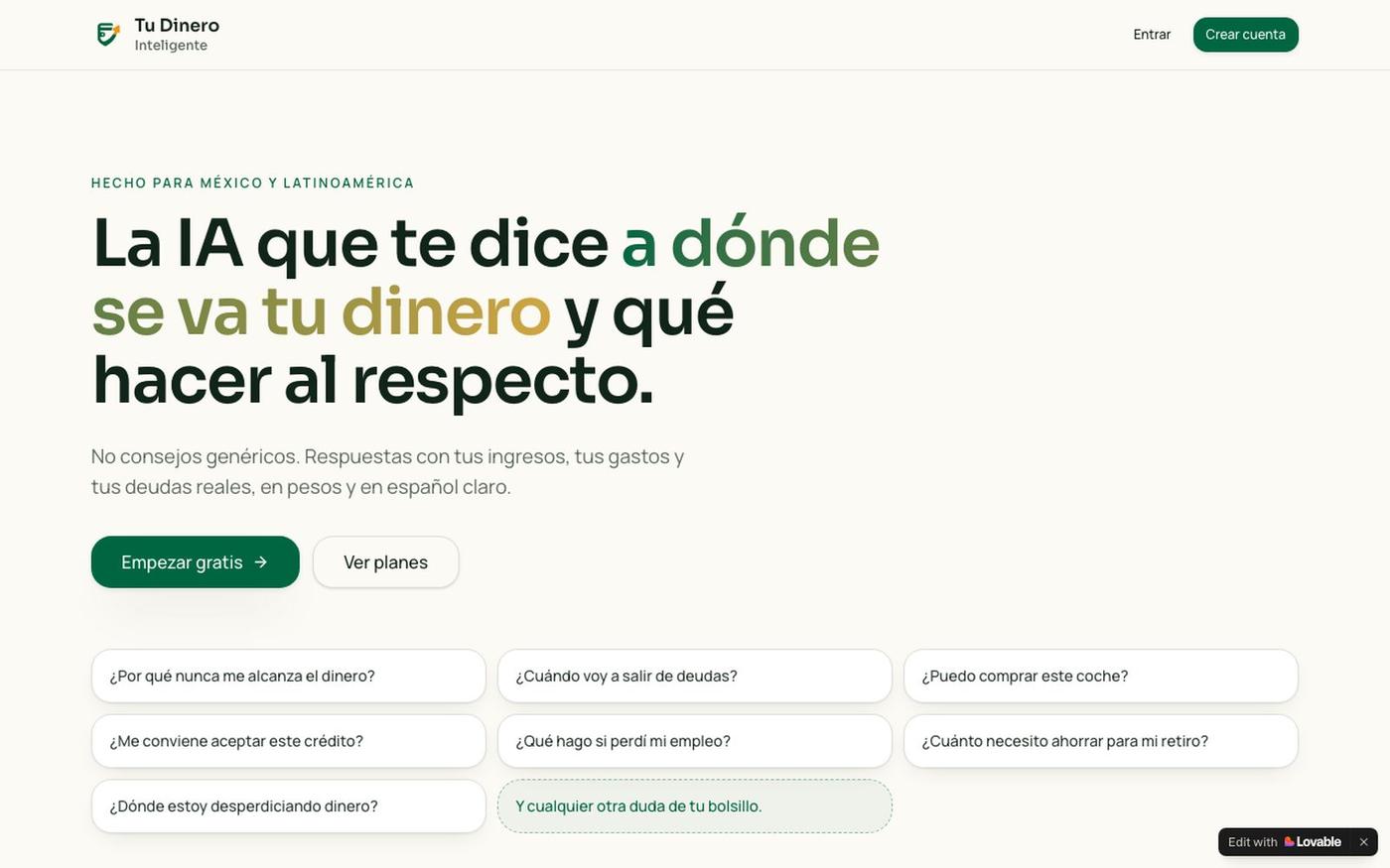 Tu Dinero Inteligente — IA financiera para México — screenshot