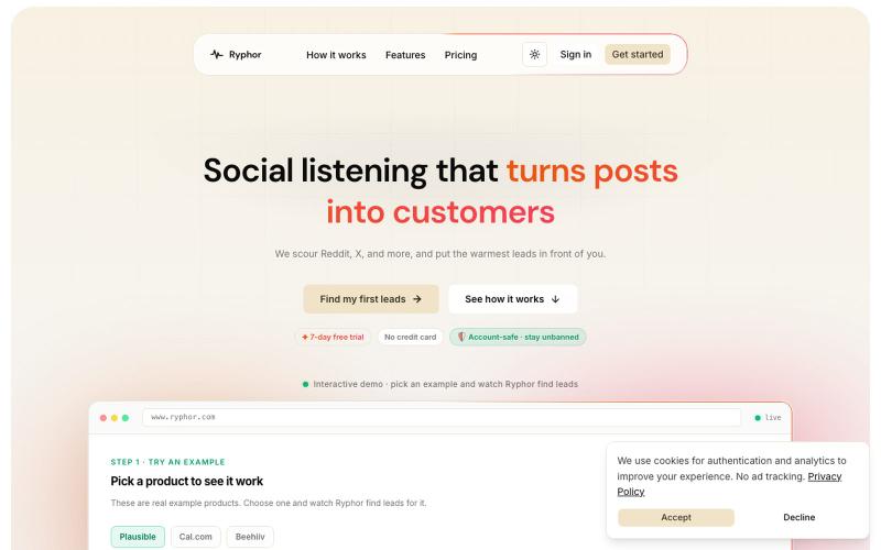 Ryphor · Social listening that turns posts into customers — screenshot