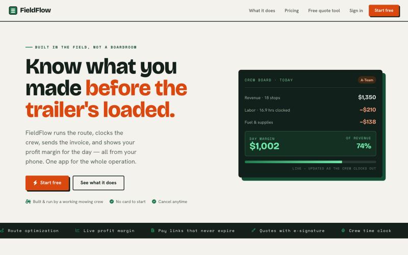 FieldFlow — Field service software built by a mowing crew — screenshot