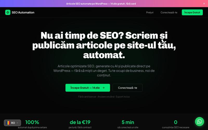 SEO Auto Platform | Automatizare SEO cu AI pentru WordPress — screenshot
