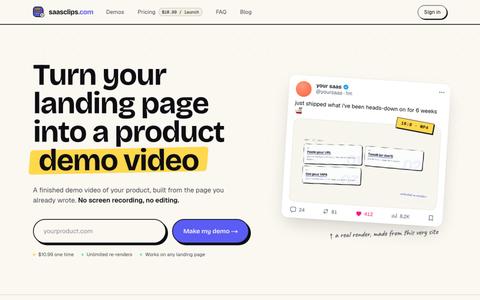 saasclips.com — Product demo videos from your landing page. — screenshot
