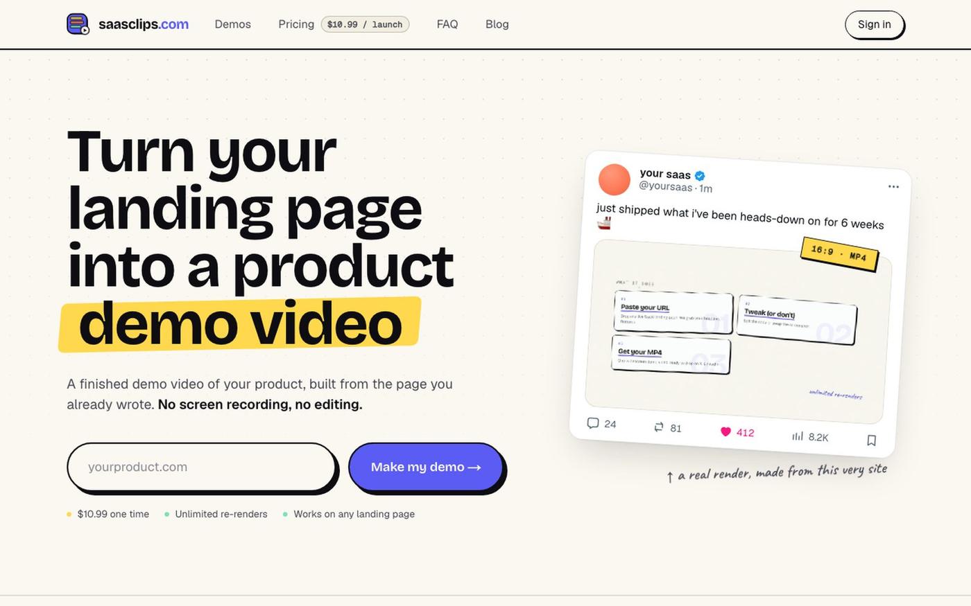 saasclips.com — Product demo videos from your landing page. — screenshot