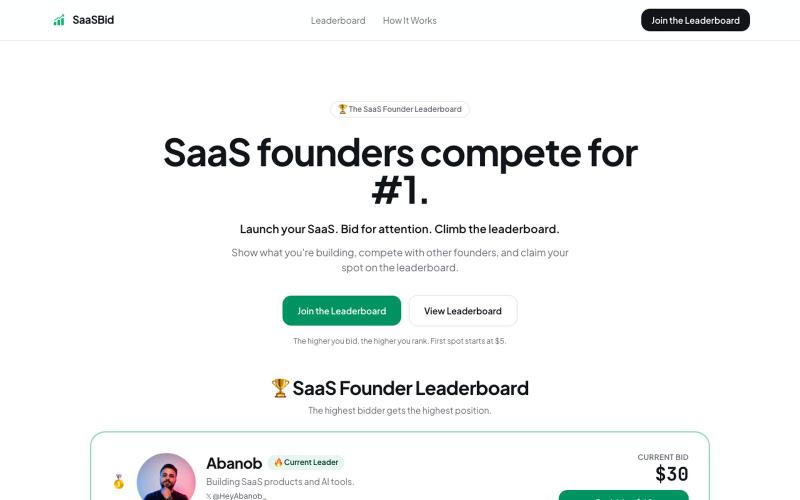 SaaSBid — SaaS founders compete for #1 — screenshot