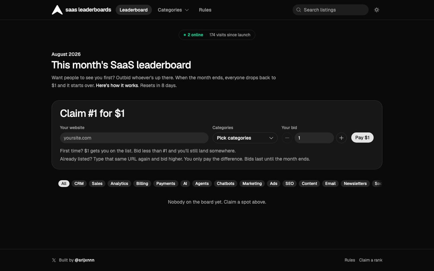 saas leaderboards — screenshot