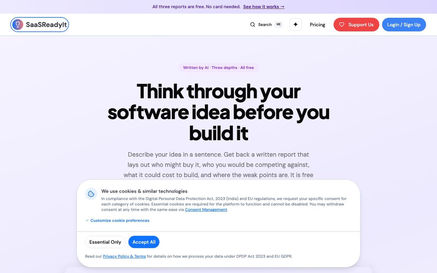SaaSReadyit — Think through your software idea before you build it — screenshot