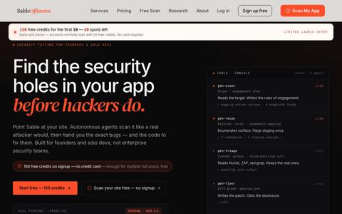 Chat with AI Pentesting Agents | 150 Free Credits + On-Demand Security Scans | S — screenshot