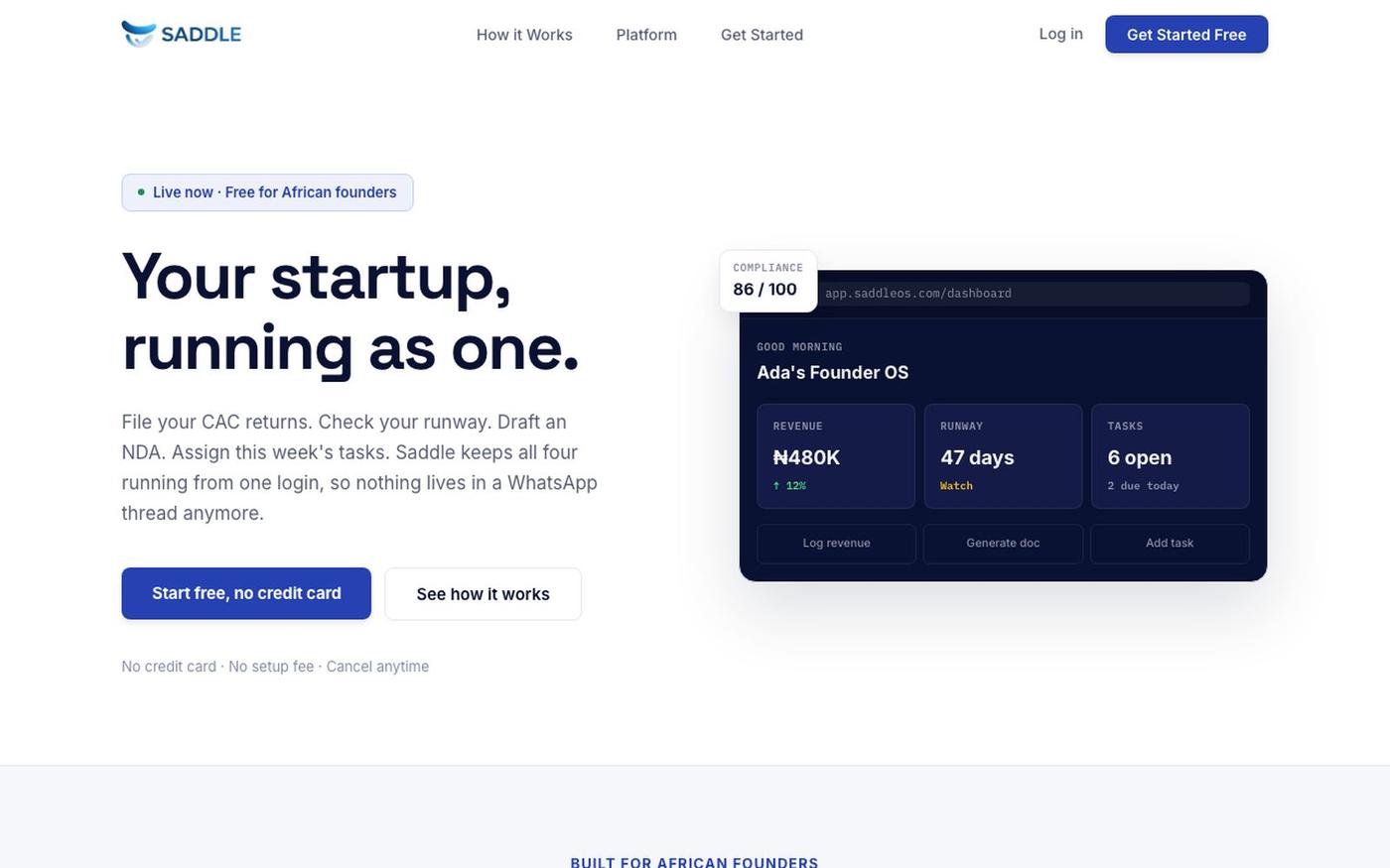 Saddle — The Founder OS for African Startups — screenshot
