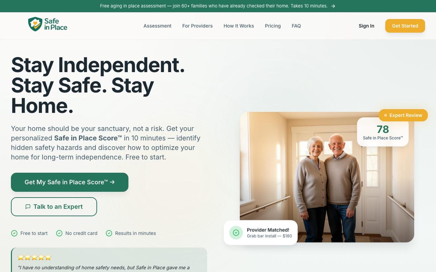 Safe in Place | Senior Aging in Place Assessment — screenshot