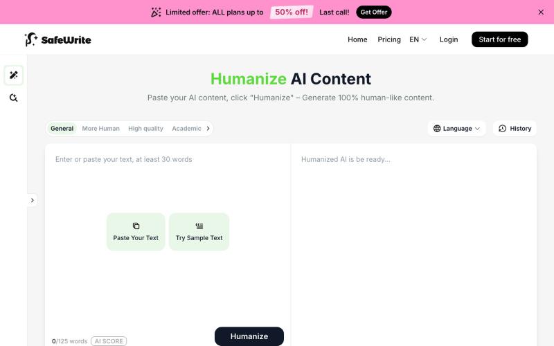 SafeWrite: Personalized AI Humanizer — screenshot