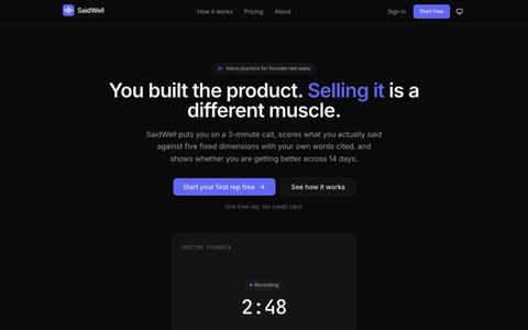 SaidWell: voice practice for the founder-sales calls you keep losing — screenshot
