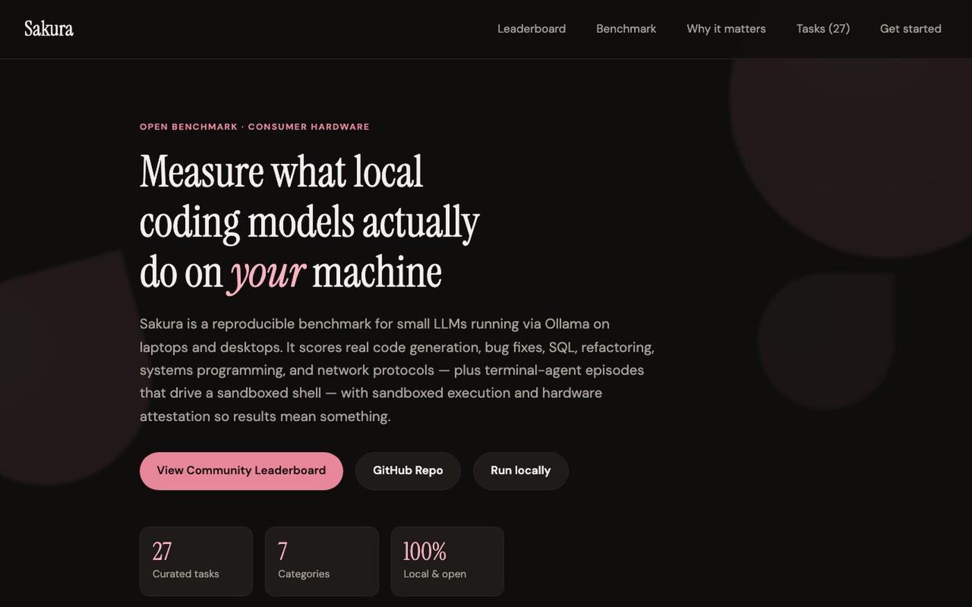 Sakura — Benchmark for Local Coding Models — screenshot