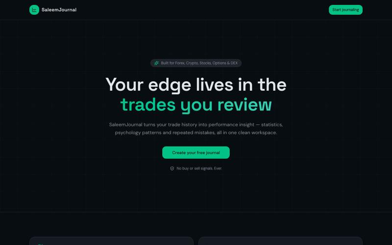 SaleemJournal — AI-Powered Trading Journal for Serious Traders — screenshot